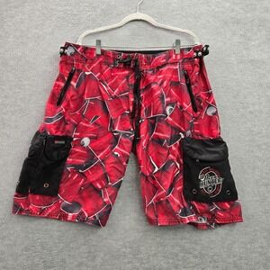 VINTAGE Metal Mulisha Swimwear 38 Red Board Shorts Grunge Skater Y2K Cargo READ
